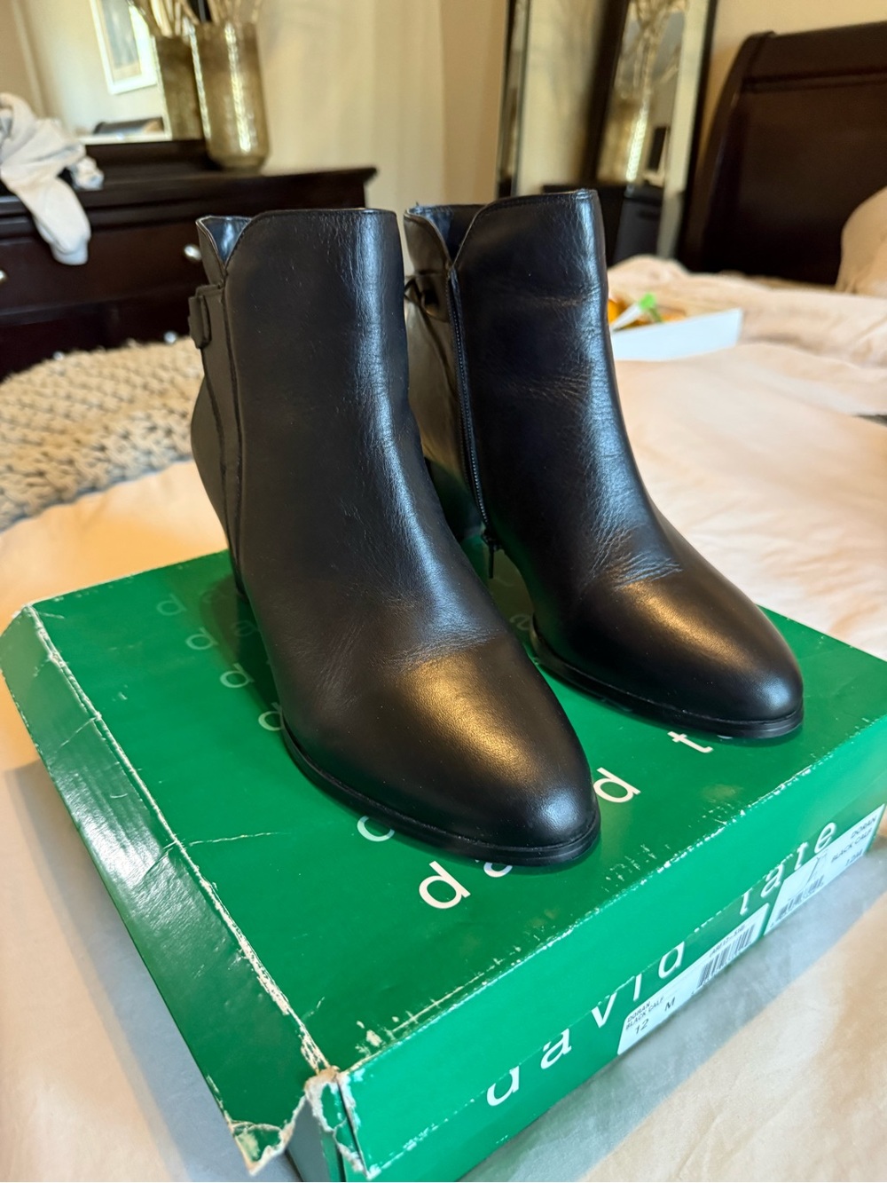 David Tate Women's Black Leather Ankle Booties size 12